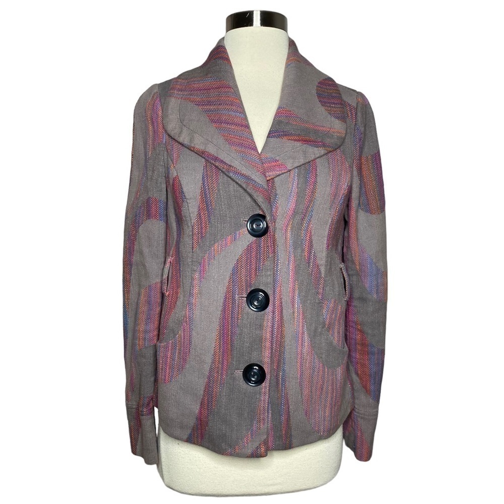 Anthropologie Idra Gray Multicolor Button Front Blazer No Belt 4
